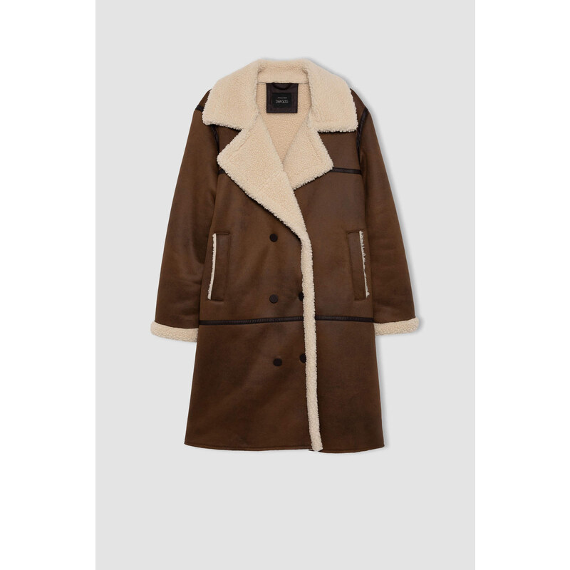 DEFACTO Regular Fit Plush Lining Suede Coat