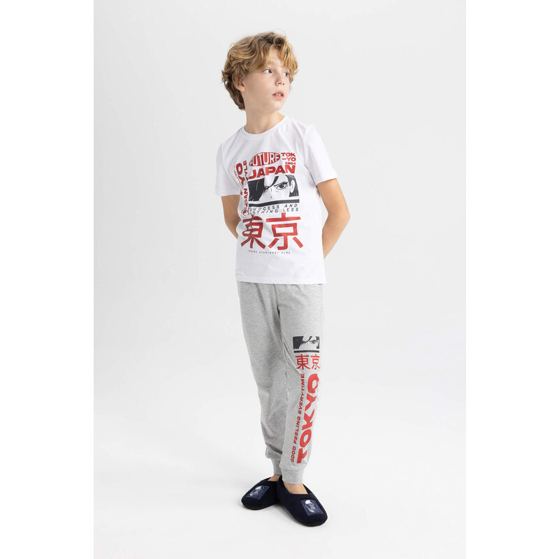 DEFACTO Boy Printed Short Sleeve 2 Piece Pajama Set