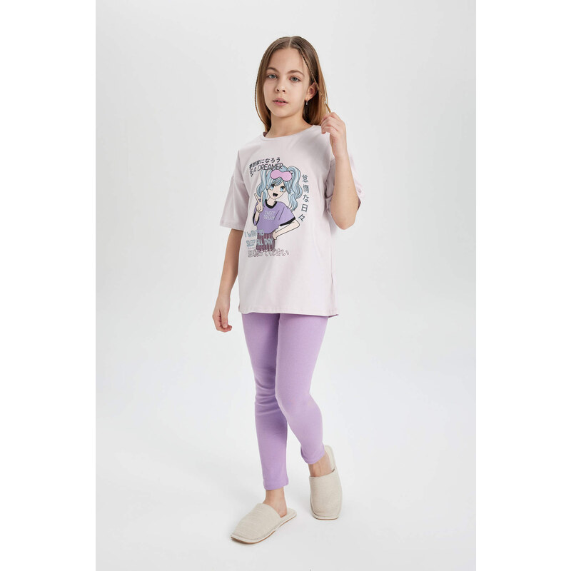 DEFACTO Girl Oversize Fit Short Sleeve 2 Piece Pajama Set