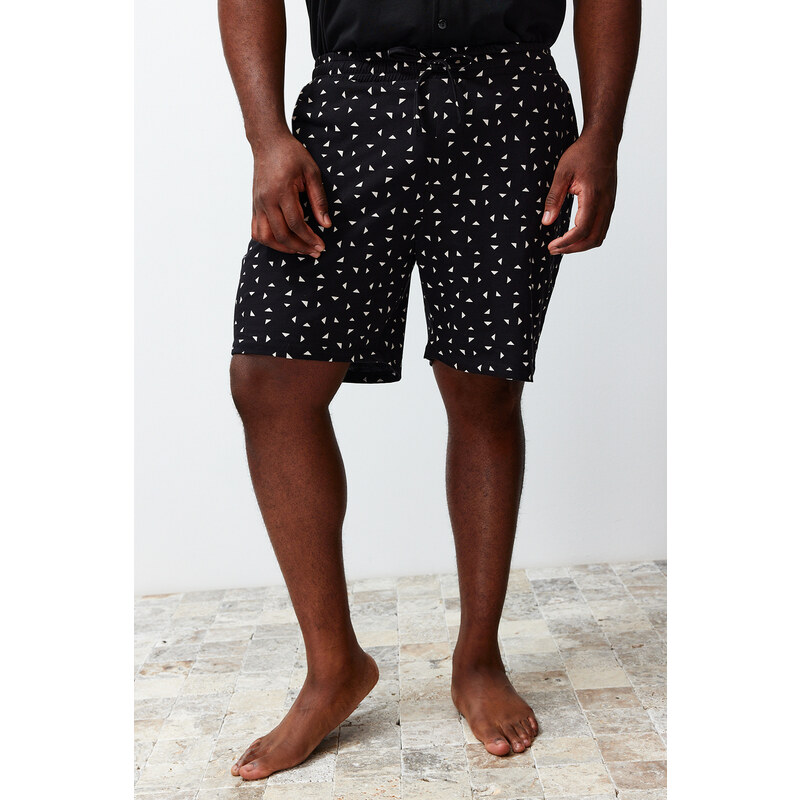 Trendyol Black Regular Fit Printed Couple Knitted Plus Size Pajama Set with Shorts