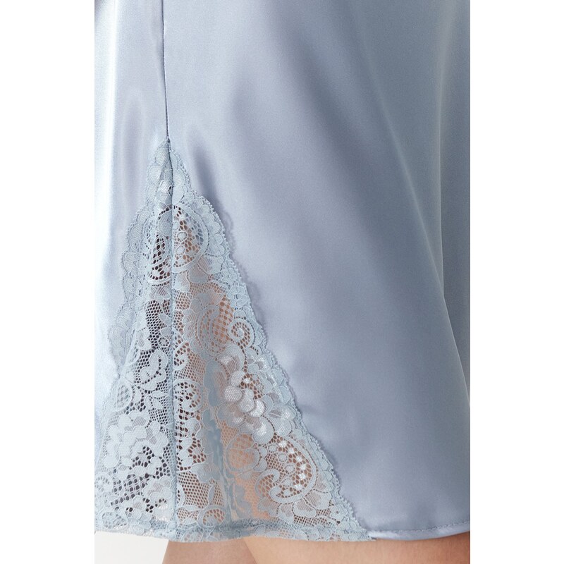 Trendyol Light Blue Lace and Degaje Detailed Satin Woven Nightgown