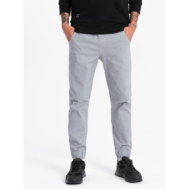 Ombre Clothing Pánské látkové kalhoty JOGGERY - šedé V2 P885