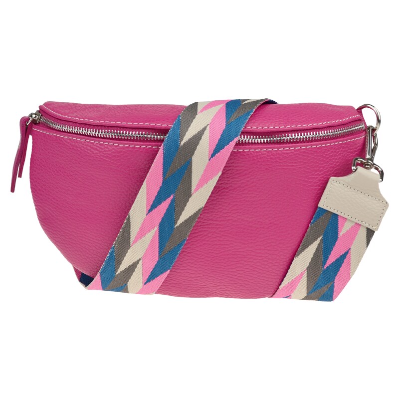 Růžová kožená italská crossbody kabelka Reni Grande Fuxia s