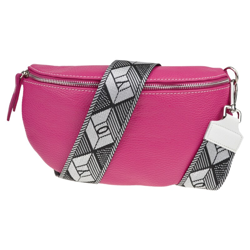 Růžová kožená italská crossbody kabelka Reni Grande Fuxia s přídavným 91444230