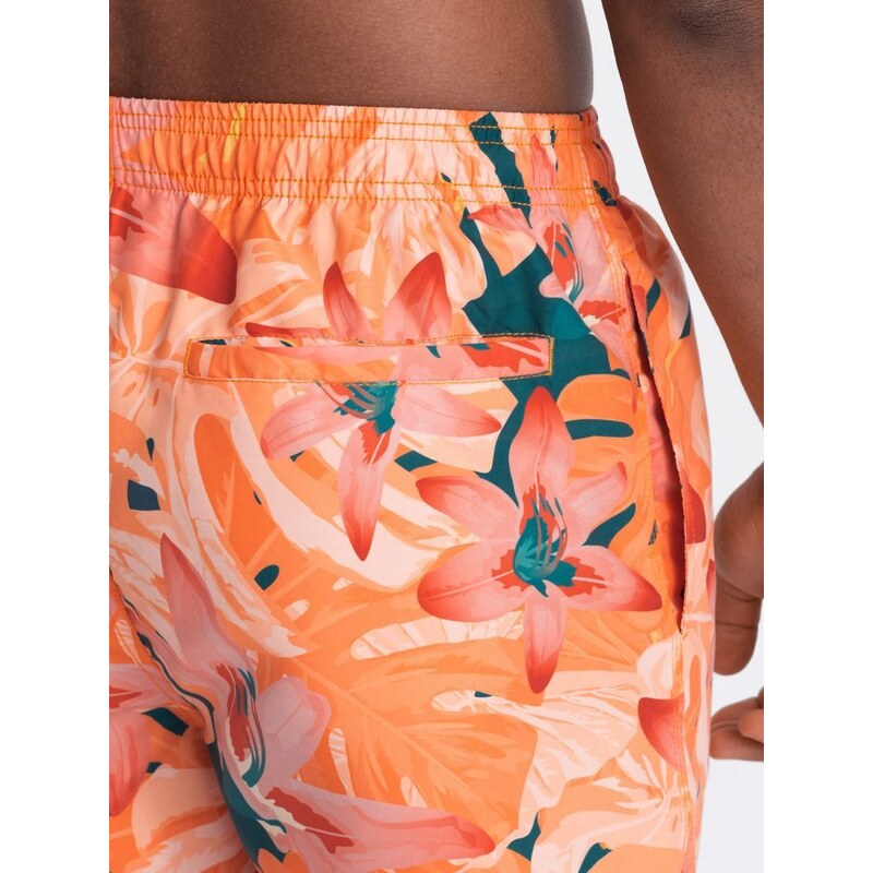 Ombre Clothing Oranžové plavky s motivem květu V5 SRBS-0140