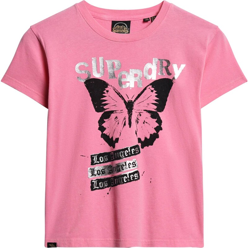 Superdry & Co Tričko Lo-fi Rock světle růžová / černá / stříbrná