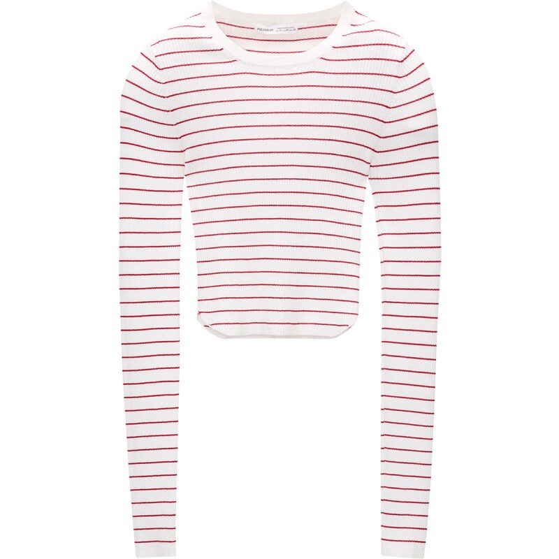 Pull&Bear Svetr karmínově červené / bílá