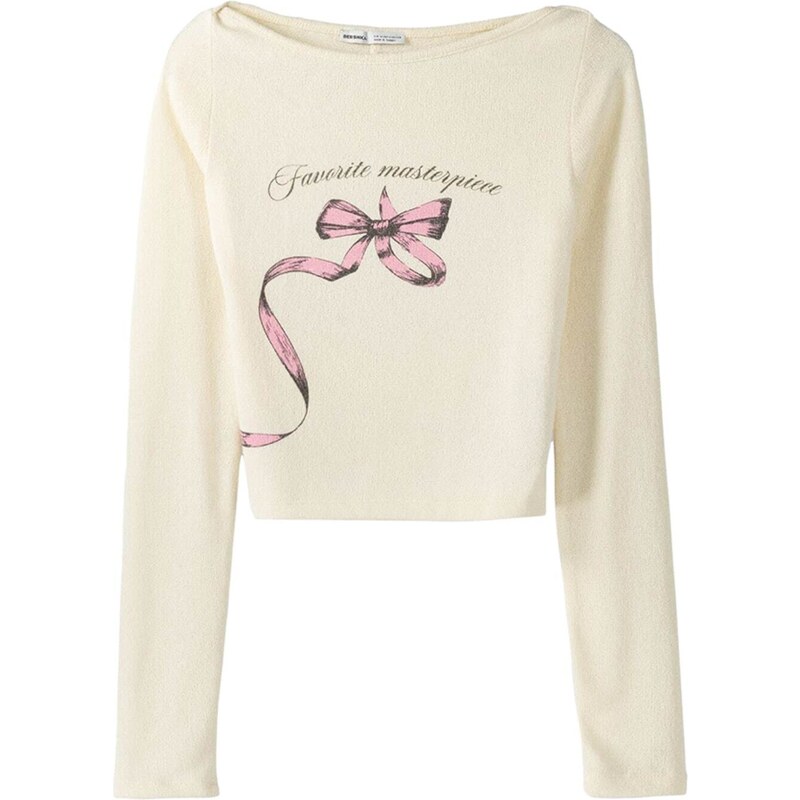 Bershka Svetr režná / růžová / černá
