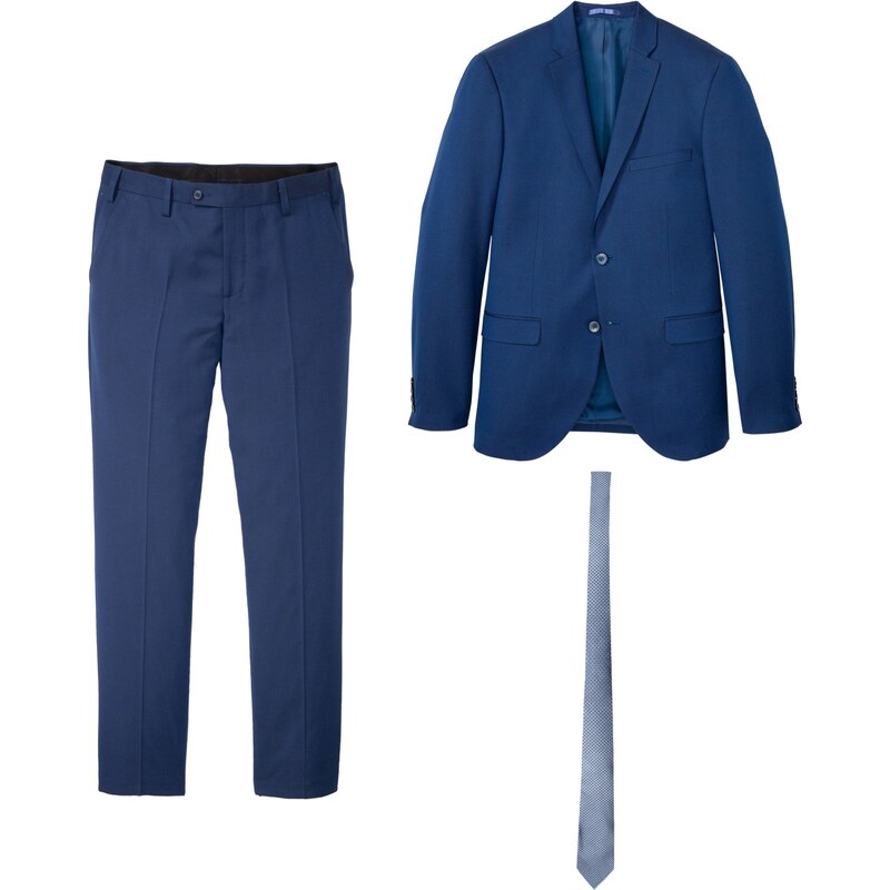 bonprix 3dílný oblek: sako, kalhoty, kravata Modrá