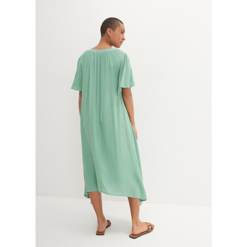 bonprix Dlouhé kaftanové šaty z krepu, široký střih Zelená