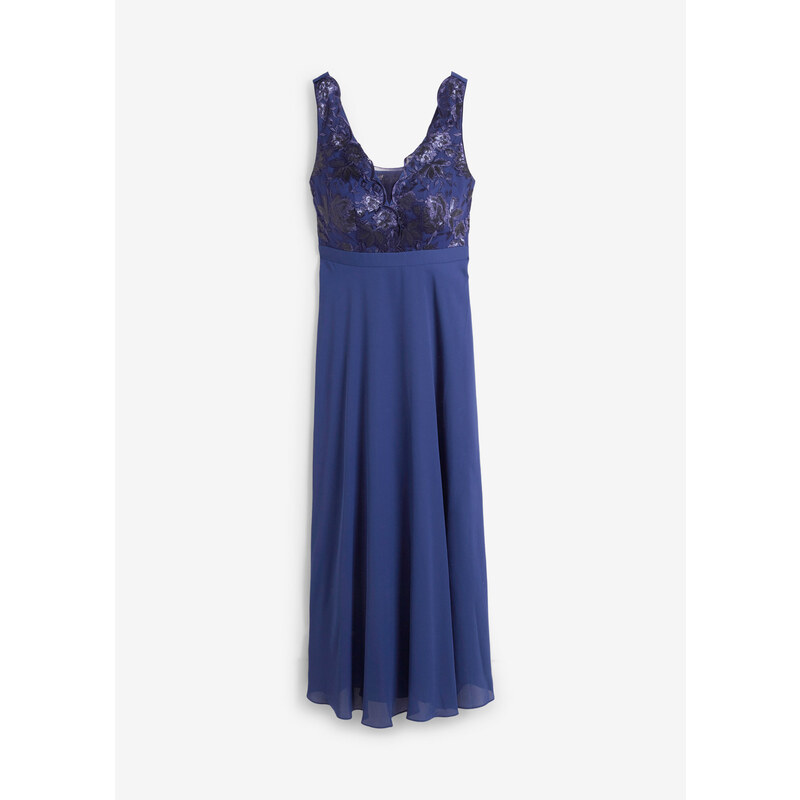 bonprix Šifónové šaty s pajetkovou výšivkou Modrá