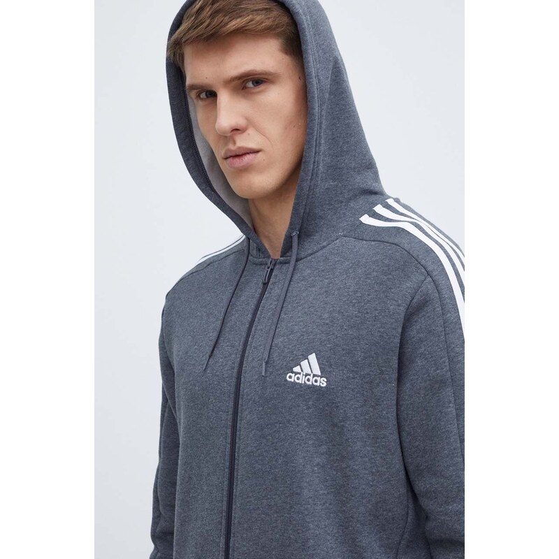 Mikina adidas pánská, šedá barva, s kapucí, s aplikací