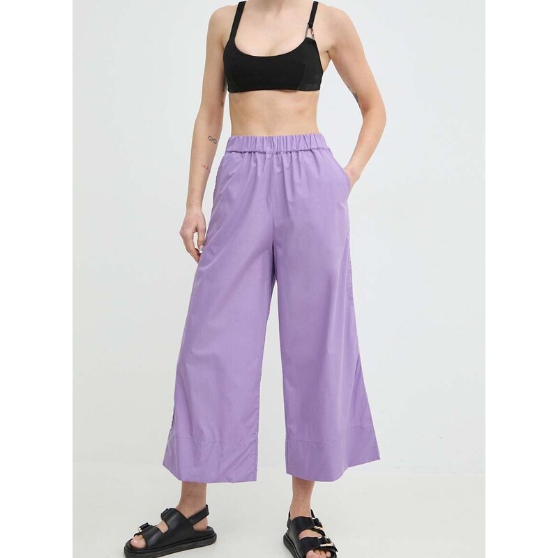 Bavlněné kalhoty MAX&Co. fialová barva, široké, high waist, 2416131024200