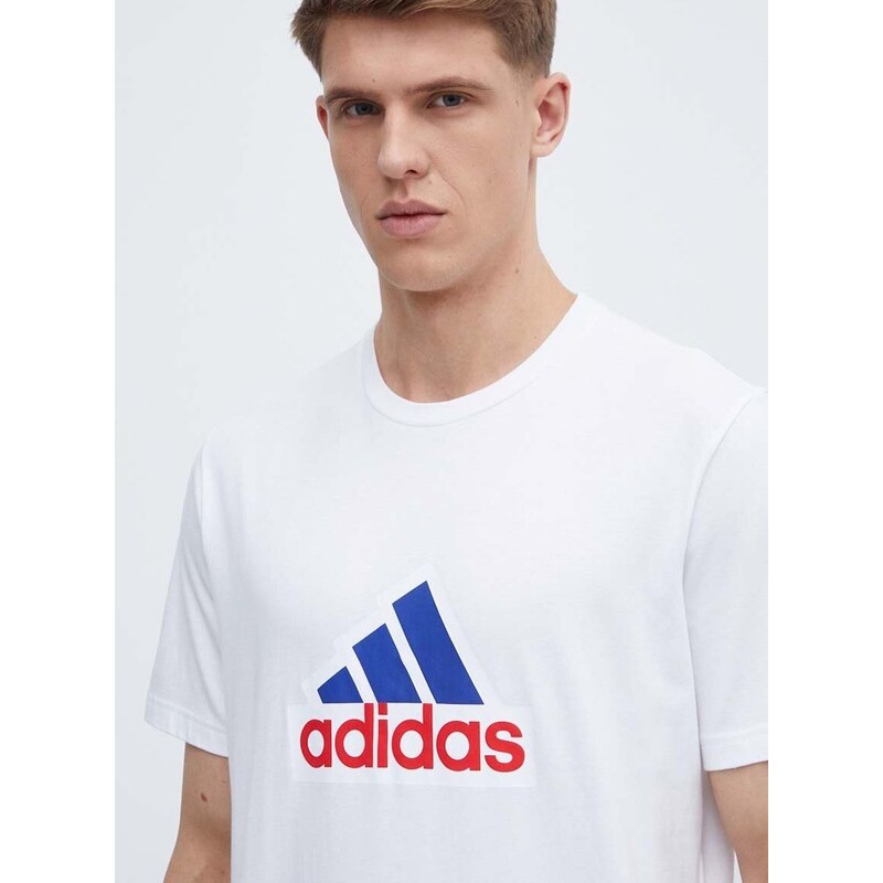 Bavlněné tričko adidas bílá barva, s potiskem, IS3234