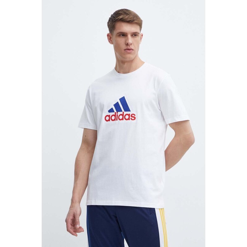 Bavlněné tričko adidas bílá barva, s potiskem, IS3234