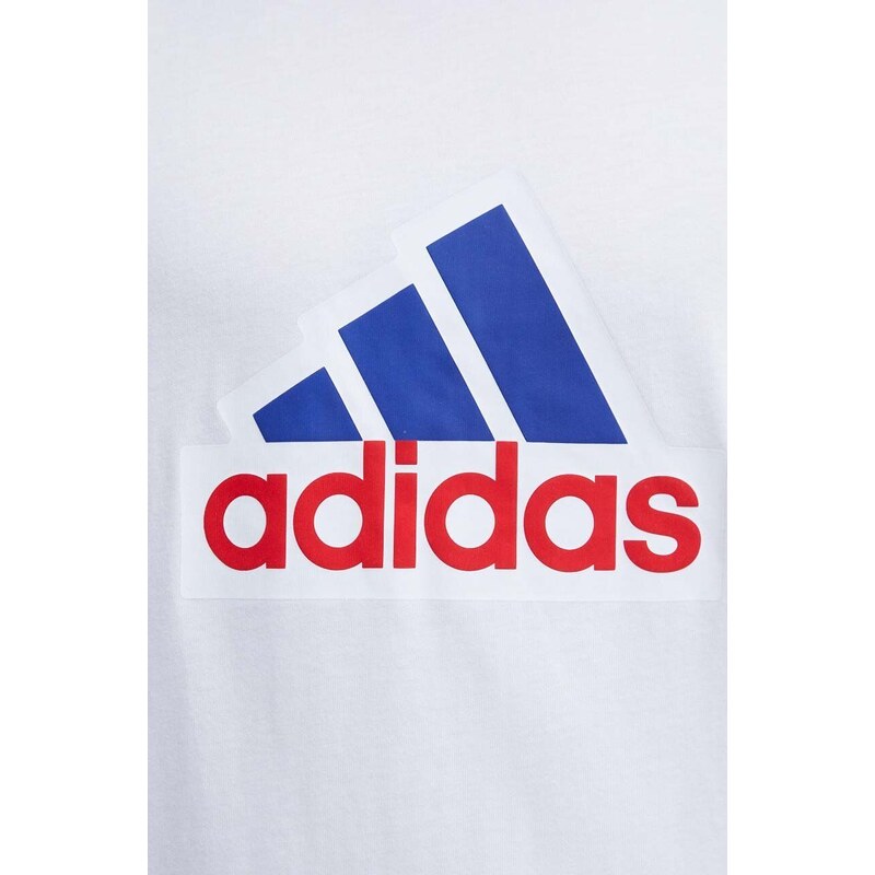 Bavlněné tričko adidas bílá barva, s potiskem, IS3234