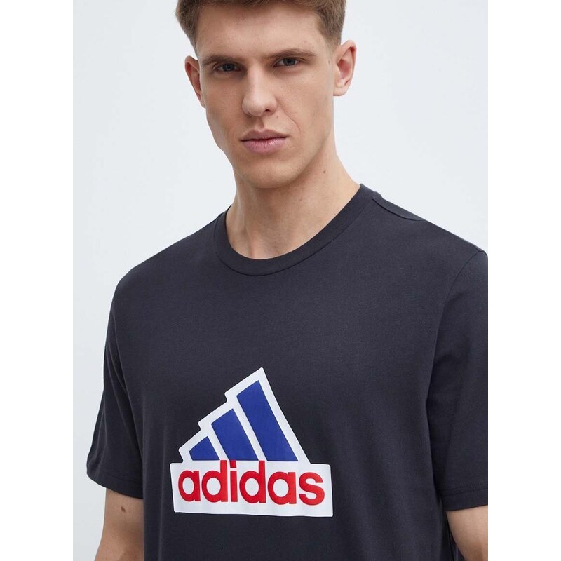 Bavlněné tričko adidas černá barva, s potiskem, IS9596