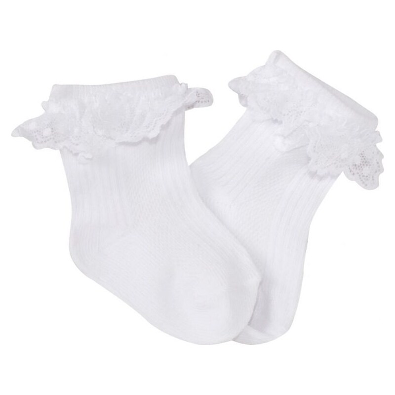 Baby Nellys Bavlněné ponožky s krajkovým volánkem Baby Nellys, bílé, vel. 68/80