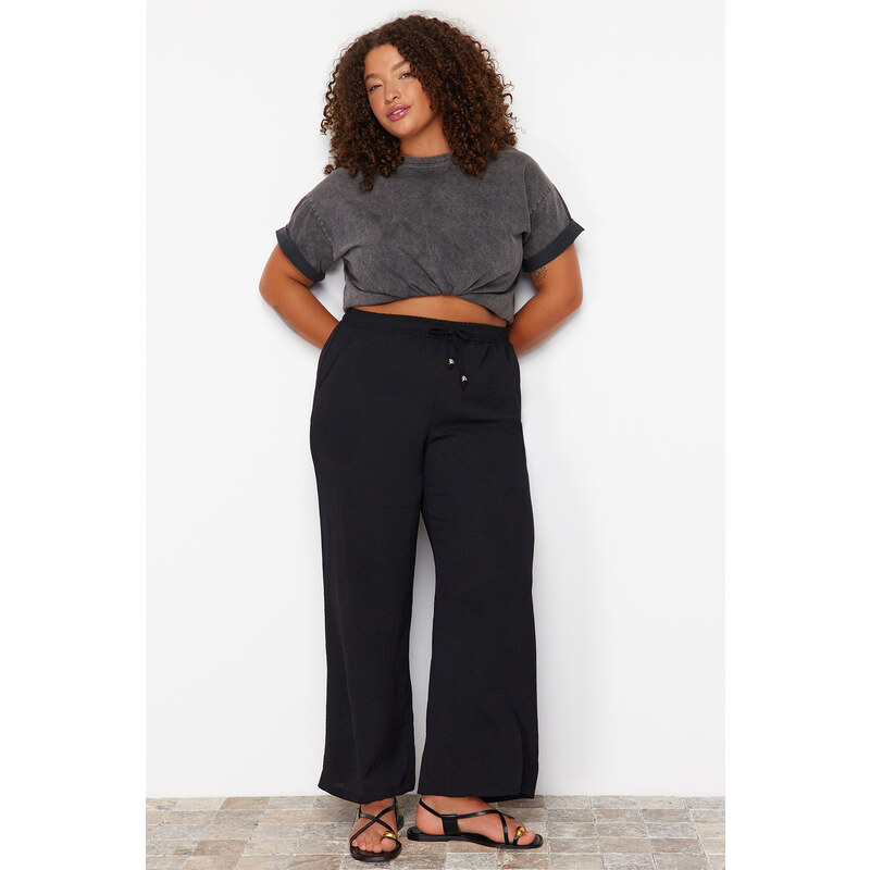 Trendyol Curve Black High Waist Wide Leg Woven Trousers