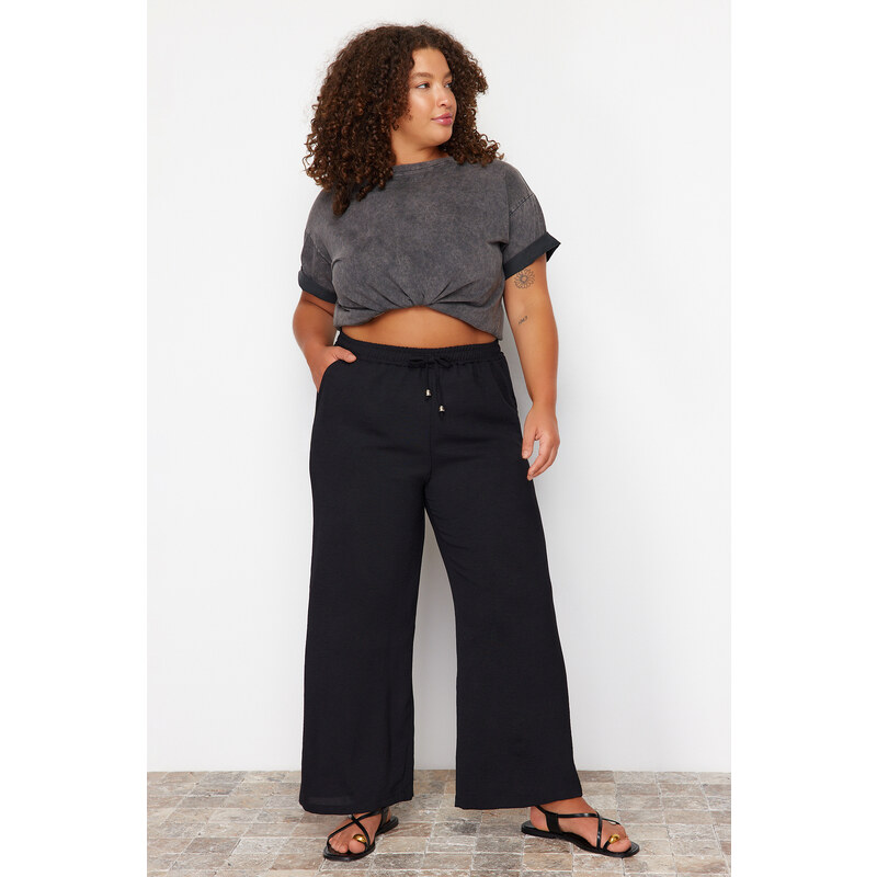 Trendyol Curve Black High Waist Wide Leg Woven Trousers