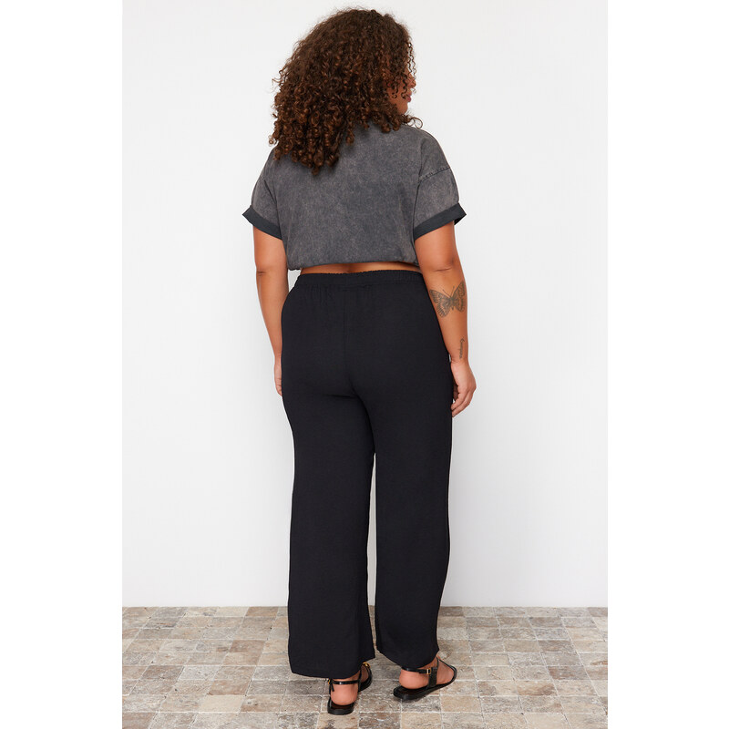 Trendyol Curve Black High Waist Wide Leg Woven Trousers