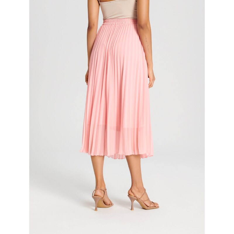 Sinsay - Plisovaná midi sukně - pastelová růžová