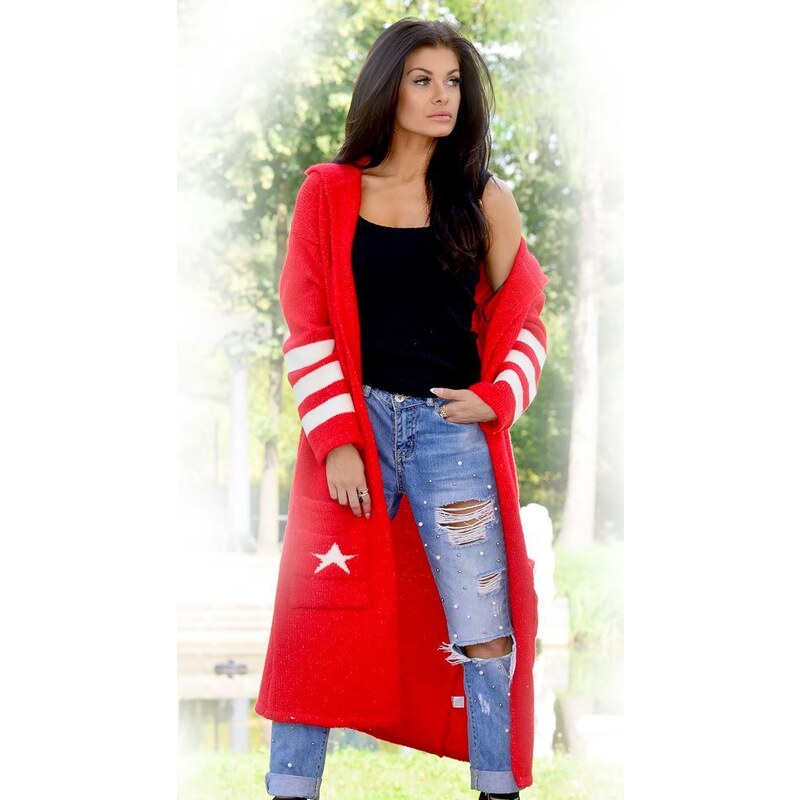 Fashionweek Dámský barevný svetr,kabát s kapucí STYLE SV11