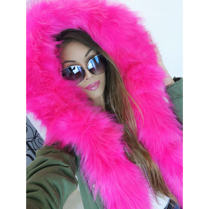 Fashionweek Zimní bunda,parka s kožíškem s kapuci růžová kožešina 31659492
