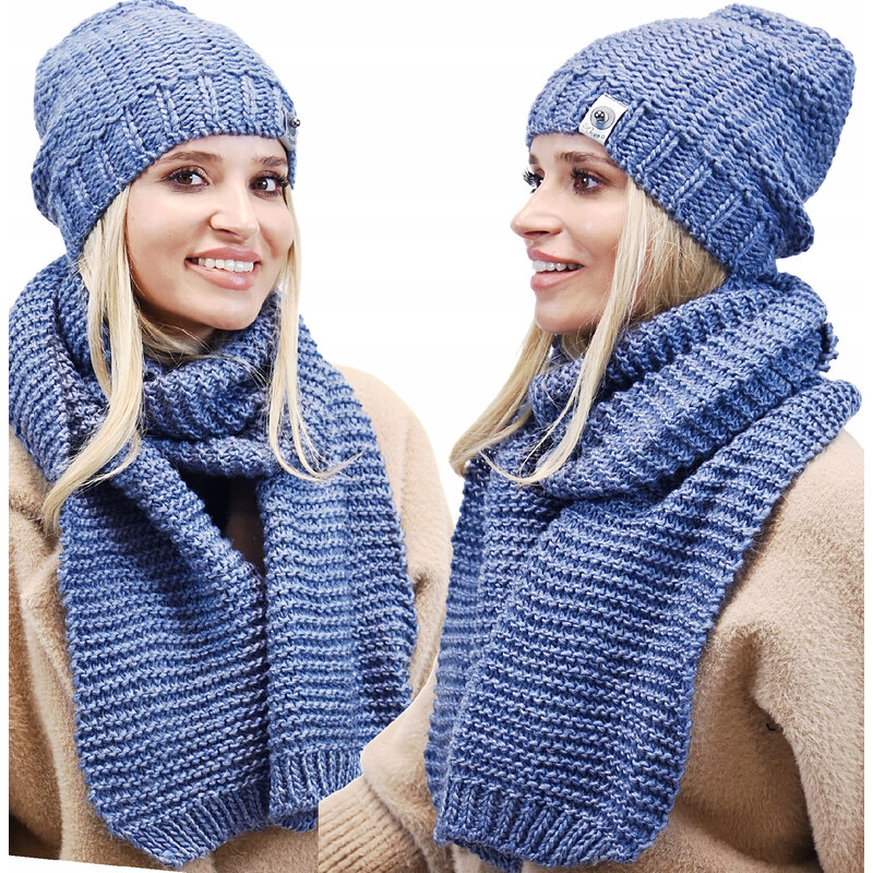 Fashionweek Zimní tlustá teplá dámská vlněná souprava - čepice a dlouhý šátek ZIZI-BE3