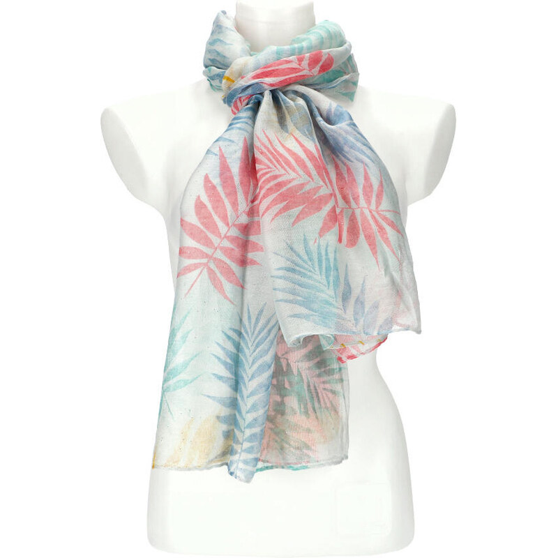 Cashmere Dámský letní barevný šátek v motivu listů 180x73 cm
