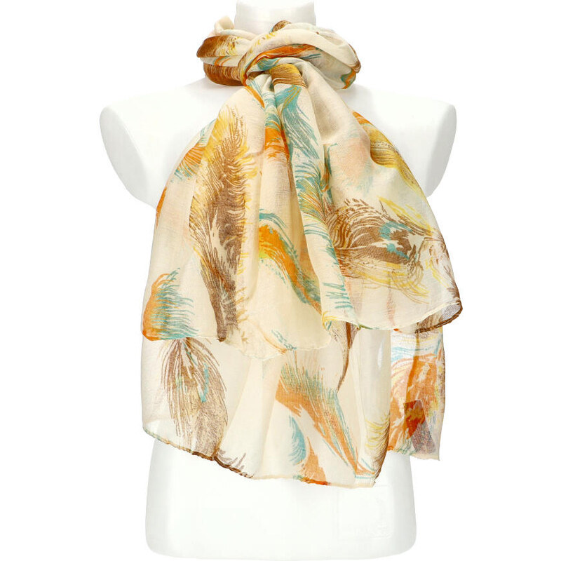 Cashmere Dámský letní barevný šátek v motivu pírek 188x71 cm
