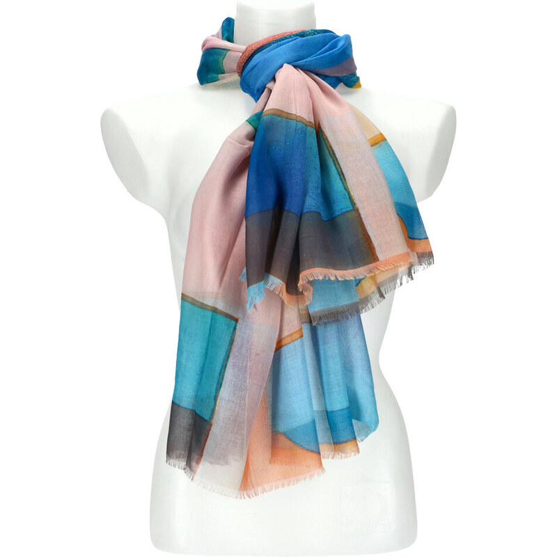 Cashmere Letní dámský barevný šátek 180x90 cm modrá