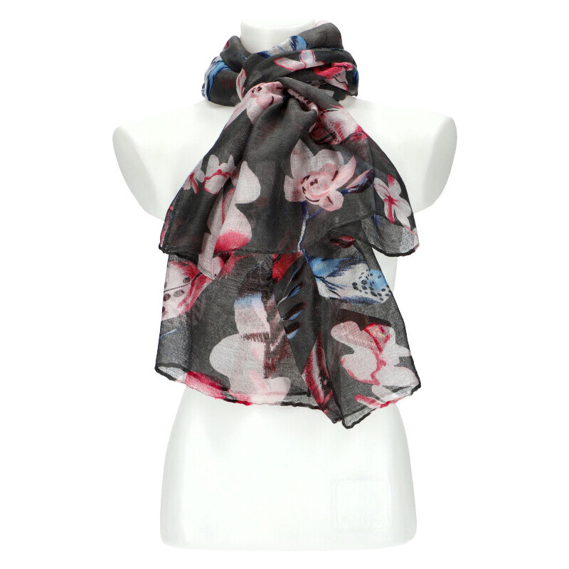 Cashmere Dámský letní barevný šátek v motivu květů 180x70 cm