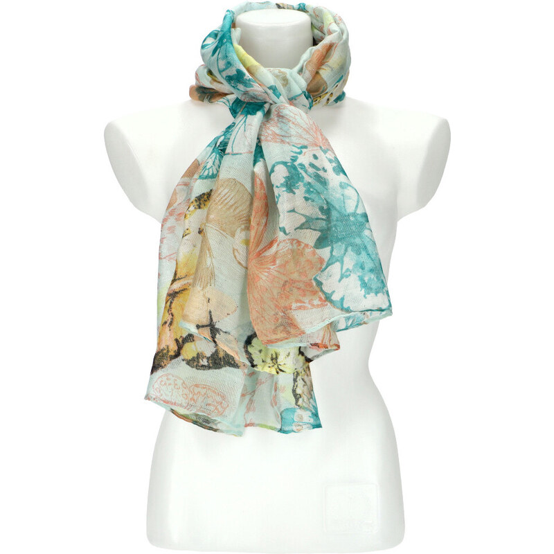 Cashmere Dámský letní barevný šátek v motivu motýlů 173x71 cm