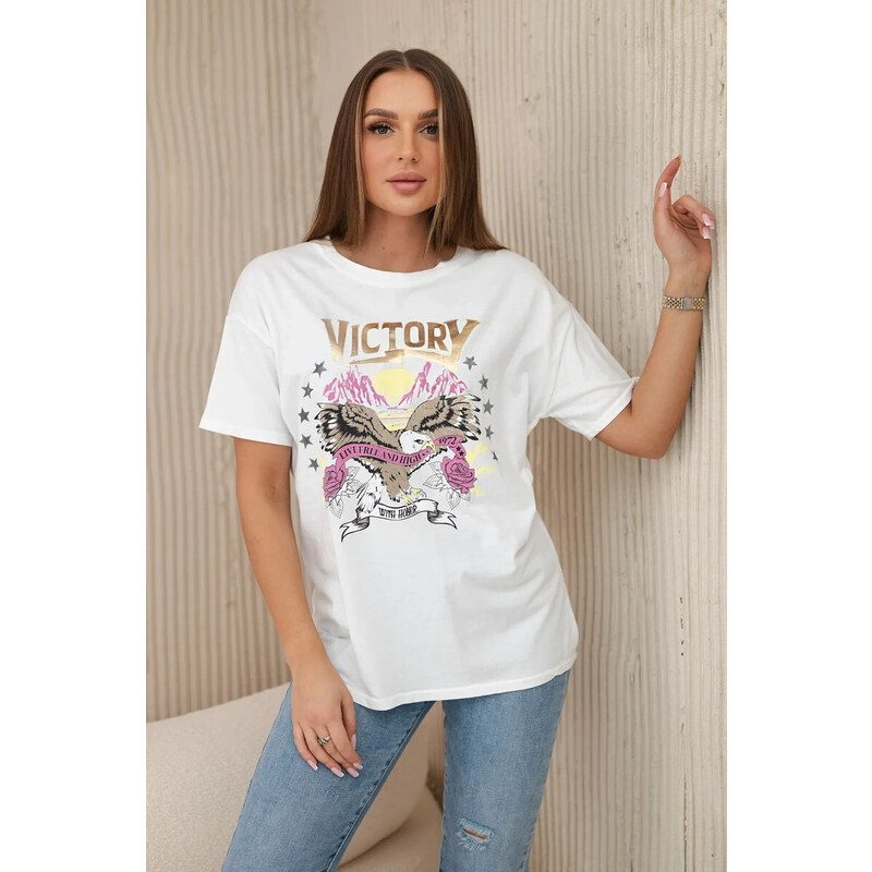 K-Fashion Bavlněná halenka s potiskem Victory bílý