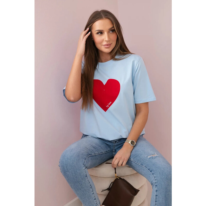 K-Fashion Bavlněná halenka s potiskem srdce modrý