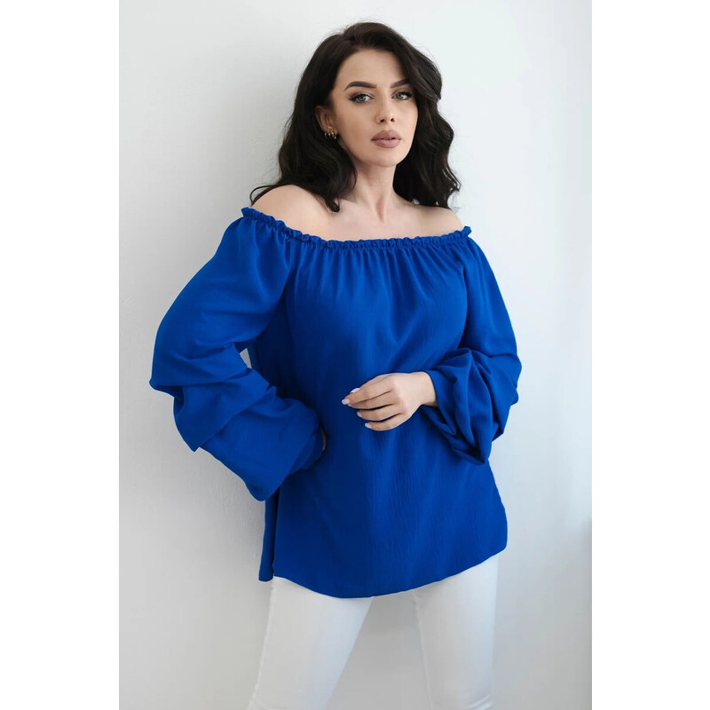 K-Fashion Španělská halenka s ozdobnými rukávy chrpově modrá