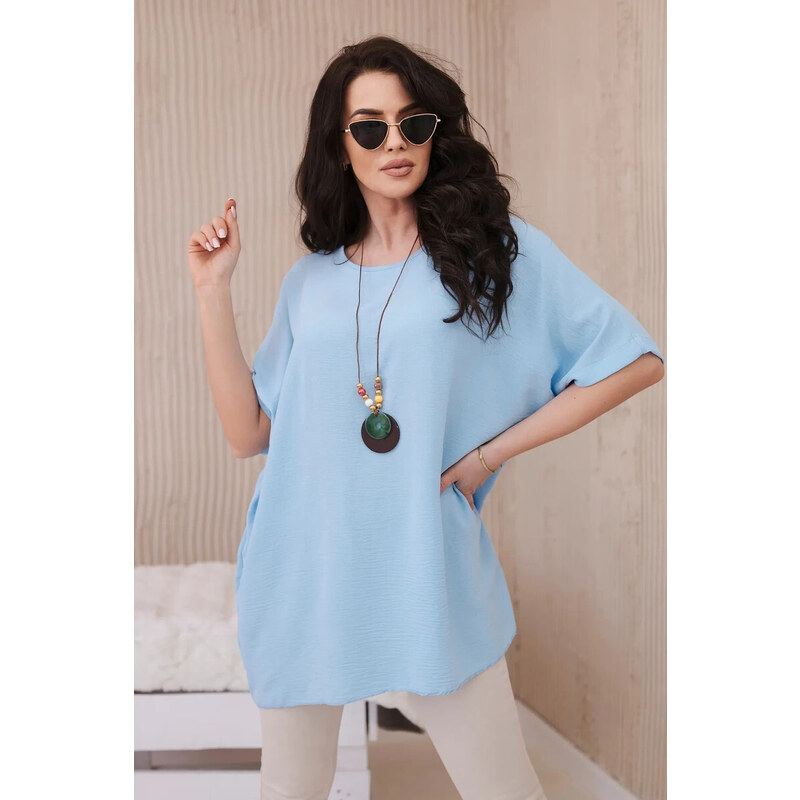K-Fashion Oversized halenka s přívěskem modrý