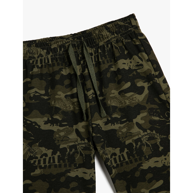 Koton Tie Waist Shorts Camouflage Printed Cotton