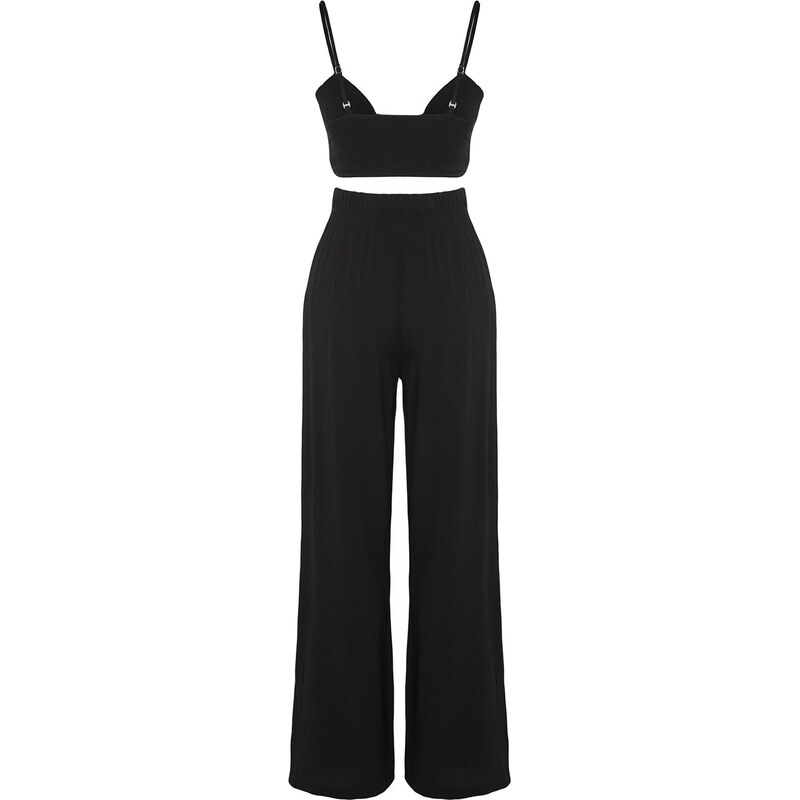 Trendyol Black Woven Tie Blouse Pants Suit