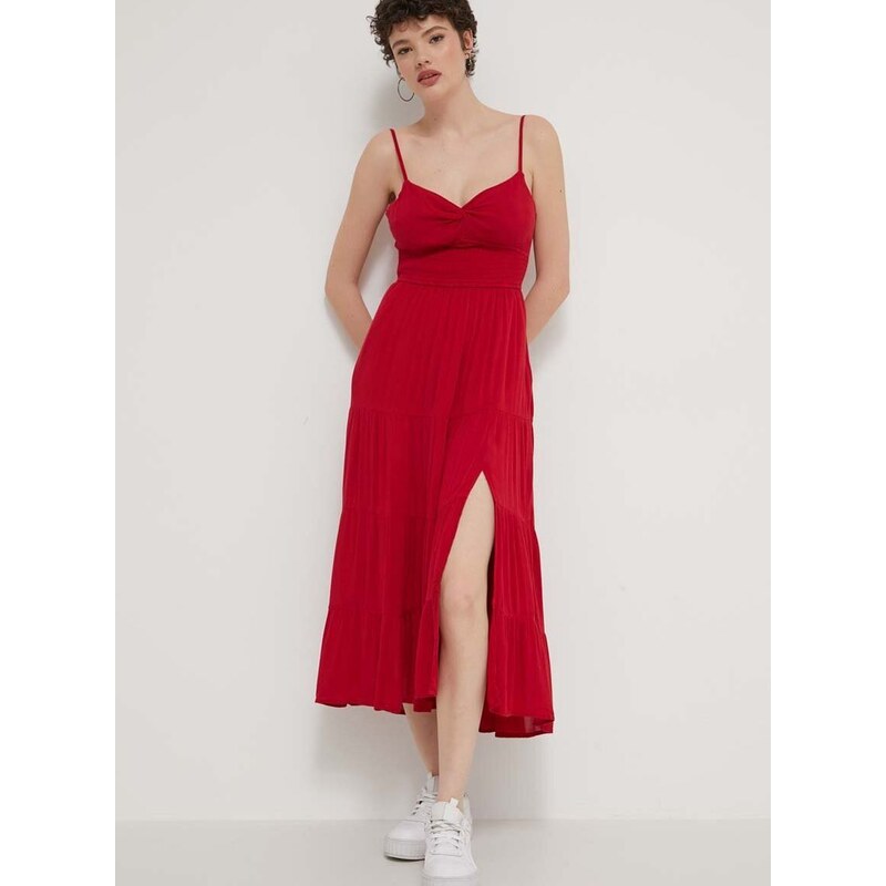 Šaty Hollister Co. červená barva, midi