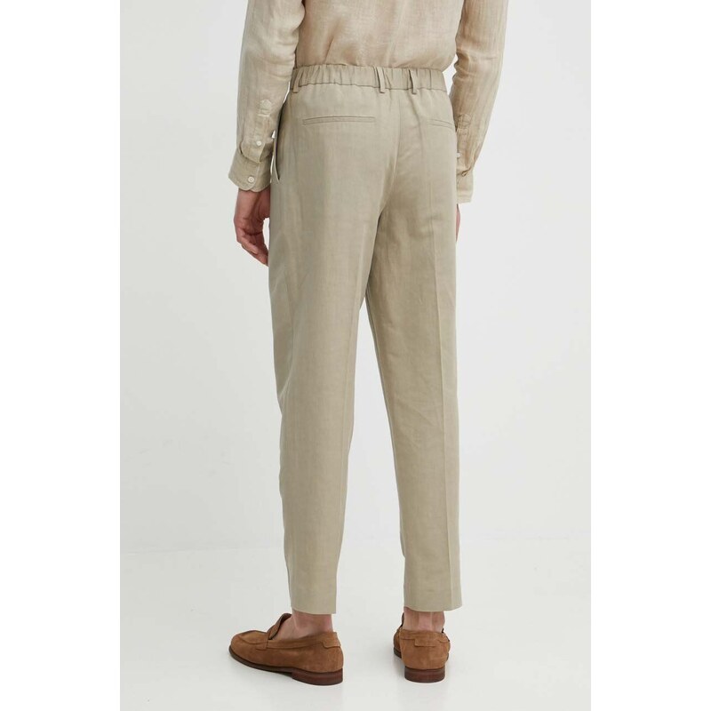 Kalhoty s příměsí lnu Calvin Klein béžová barva, ve střihu chinos, K10K112879