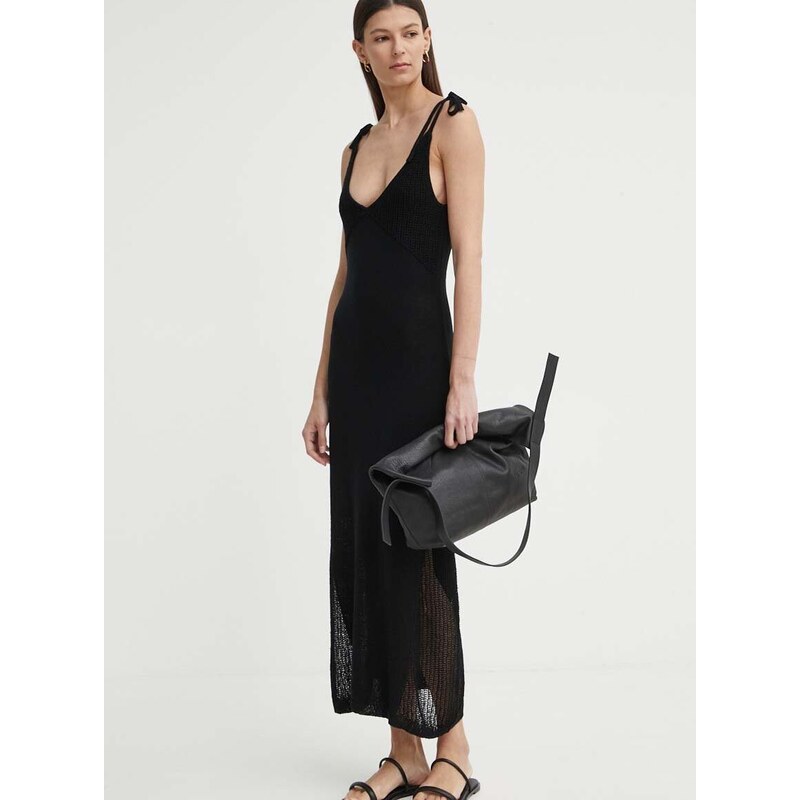 Lněné šaty AERON COUNT černá barva, maxi, AW24SSDR515505