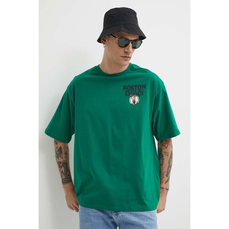 Bavlněné tričko New Era zelená barva, s potiskem, BOSTON CELTICS