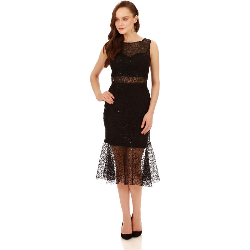 Carmen Black Lace Flounce Short Evening Dress