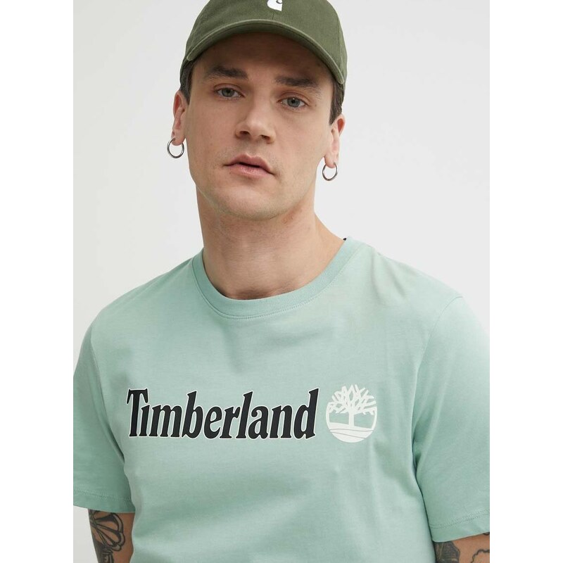 Bavlněné tričko Timberland zelená barva, s potiskem, TB0A5UPQEW01