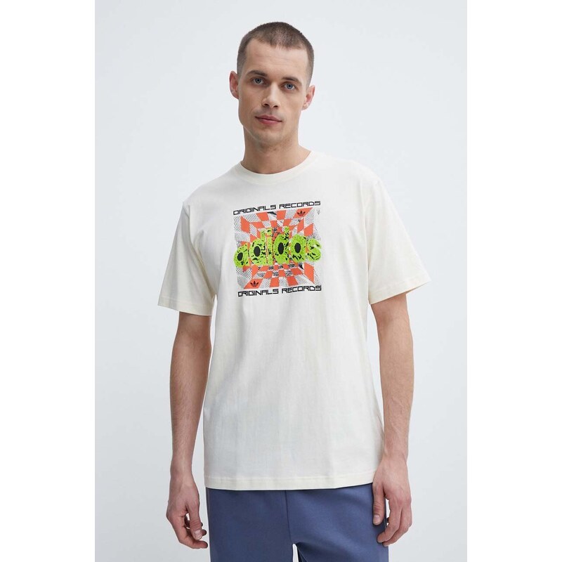 Bavlněné tričko adidas Originals béžová barva, s potiskem, IS2905