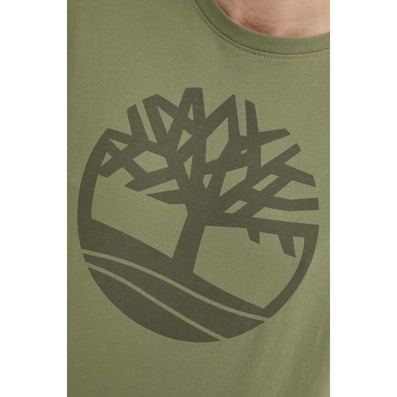 Bavlněné tričko Timberland zelená barva, s potiskem, TB0A2C2RAP61