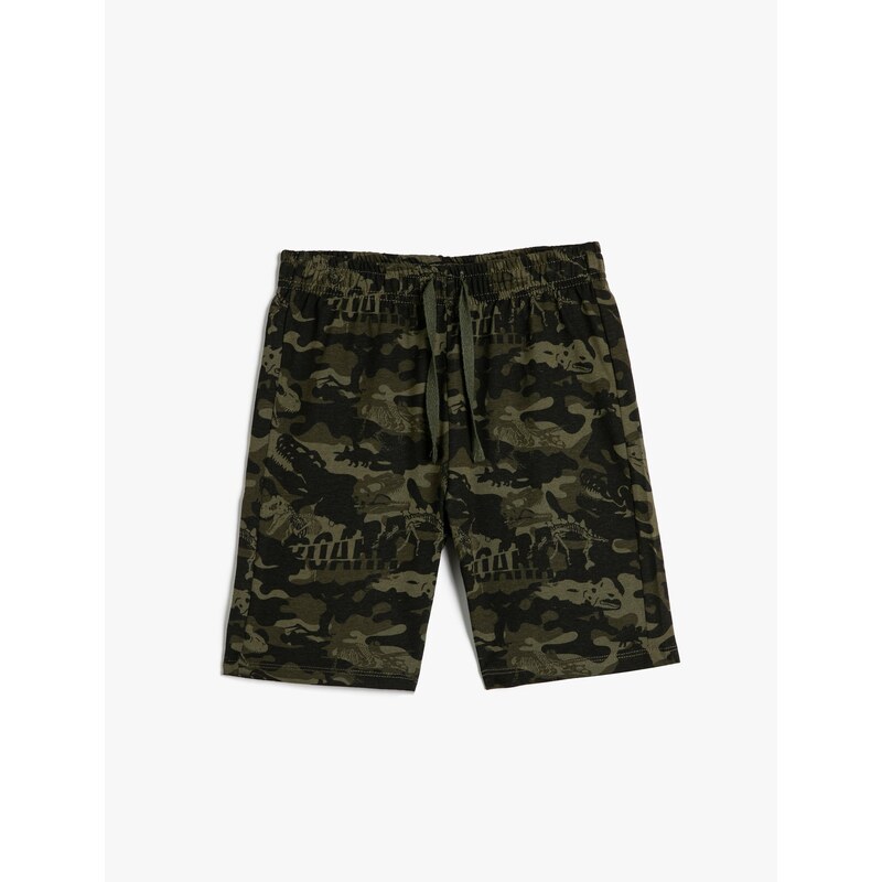 Koton Tie Waist Shorts Camouflage Printed Cotton