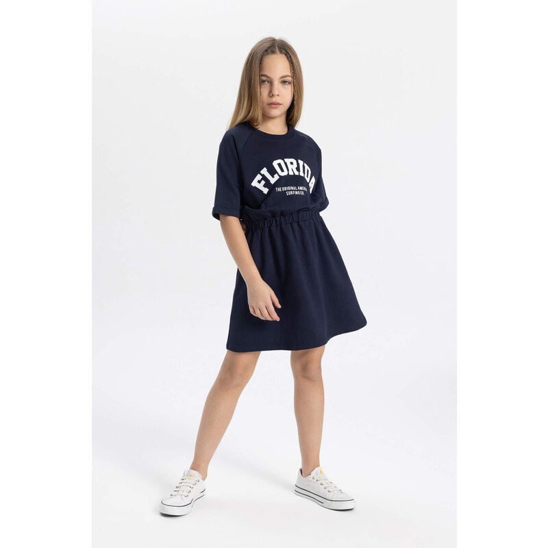 DEFACTO Girl Printed Sweatshirt Fabric Short Sleeve Dress